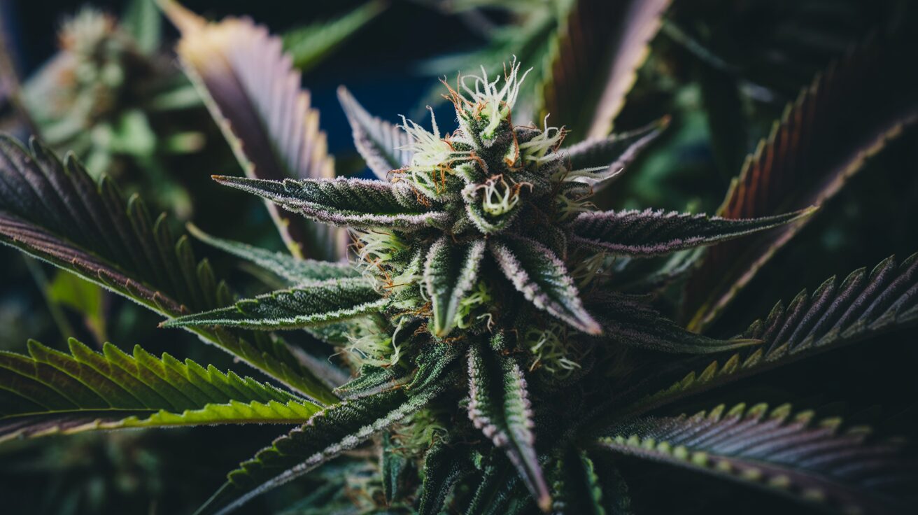 Close-up of premium cannabis flower with glistening trichomes